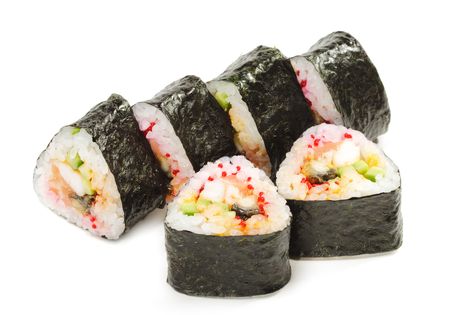 Japanese Cuisine - Sushi Roll with Salmon, Shrimps and Conger and Cucumberの写真素材