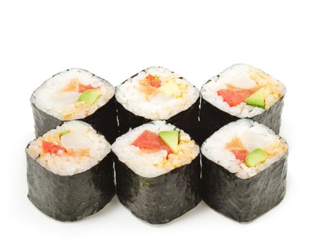 Japanese Cuisine - Sushi Roll with Scallop, Salmon, Tomato and Avocadoの写真素材