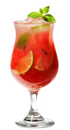 Watermelon Caipirinha - Cocktail with Watermelon, Cachaca, Rum, Sugar and Lime. Isolated on White Backgroundの写真素材