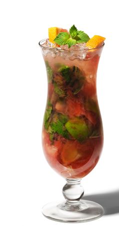 Grapefruit Cocktail with Lime, Sugar, Rum, Mint and Blackberry. Isolated on White Backgroundの写真素材
