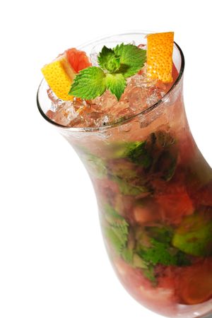 Grapefruit Cocktail with Lime, Sugar, Rum, Mint and Blackberry. Isolated on White Backgroundの写真素材