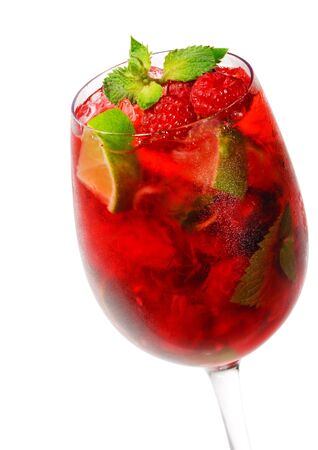 Raspberry Cocktail with Lime and Mint. Isolated on White Backgroundの写真素材