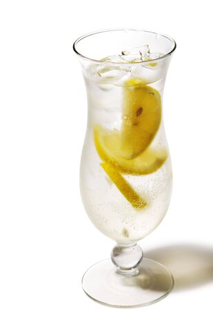 French Lemonade - Alcoholic Cocktail with Soda and Lemon. Isolated on White Backgroundの写真素材