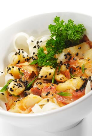 Japanese Cuisine - Warm Salad made from Vegetables and Scallop and Baconの写真素材