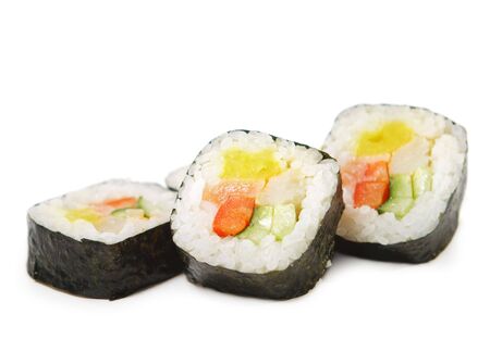 Japanese Cuisine - Sushi Rolls made from Salmon with Shrimps and Vegetablesの写真素材
