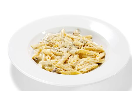 Pasta Pene with Mushrooms and Chicken Meatの写真素材