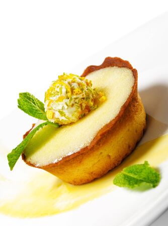 Dessert - Cream Tart with Fresh Mint and Truffleの写真素材