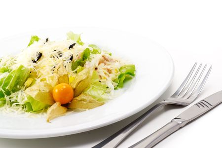 Caesar Salad Comprises Romaine Lettuce and Croutons Dressed with Parmesan Cheeseの写真素材