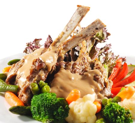 Hot Meat Dishes - Prime Rib Roast Pork with Fresh Vegetablesの写真素材