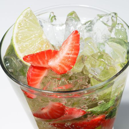 Cocktail - Berry Mojito with Lime Slice and Strawberryの写真素材