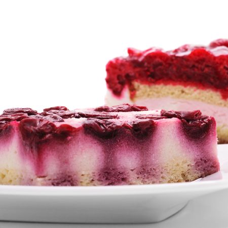Raspberries Cake and Cherry Cake Isolated on White Backgroundの写真素材