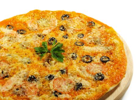 Seafood Pizza with Olives and Parsleyの写真素材