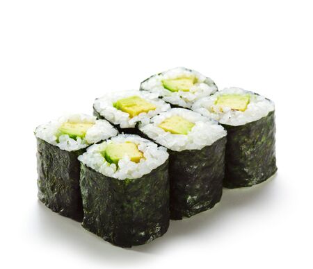 Avocado Sushi Roll. Isolated over Whiteの写真素材