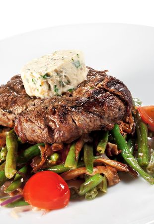 Beef Steak with Butter and Vegetable Julienneの写真素材