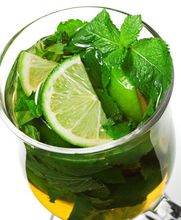 Warm Mojito - Alcoholic Cocktail with Apple Juice and Mint and Limeの写真素材