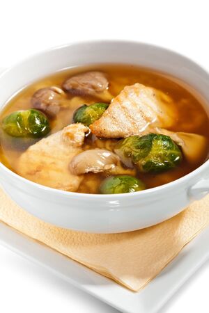 Brussel Sprout Soup with Mushrooms, Chicken Filletの写真素材