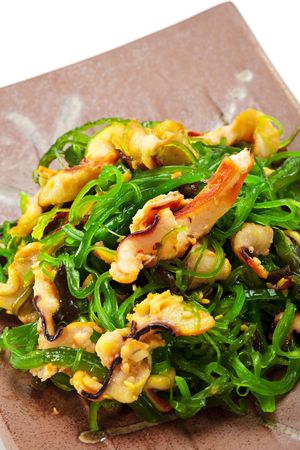 Japanese Cuisine - Salad made of Marinated Seaweed and Squid and Bamboo Shoot (root vegetable)の写真素材