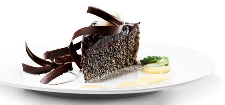 Dessert - Chocolate Cake with Cherries Jam and Sauceの写真素材