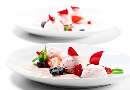Dessert - Fruit Mousse with Rose Petal and Fresh Berriesの写真素材