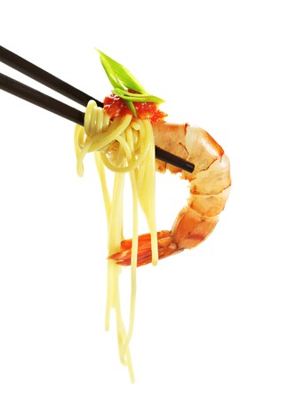Pasta with Shrimp, Tomato Sauce and Herbsの写真素材