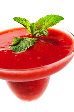 Alcoholic Cocktail - Strawberry Margarita. Garnished with Fresh Mint Leavesの写真素材
