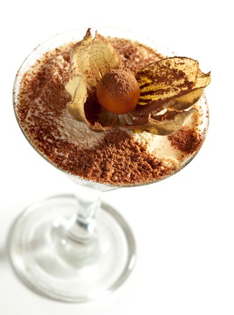 Tiramisu Dessert in a Glass Isolated over Whiteの写真素材