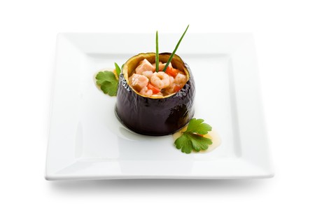 Eggplant Stuffed with Seafoods and Vegetablesの写真素材