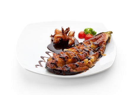 Baked Eggplant with Shrimps and Sauceの写真素材