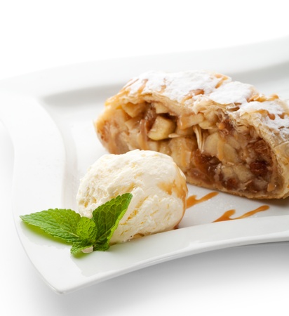 Apple Strudel Served with Ice Creamの写真素材