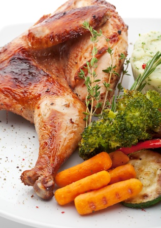 Chicken with Mashed Potato and Grilled Vegetablesの写真素材