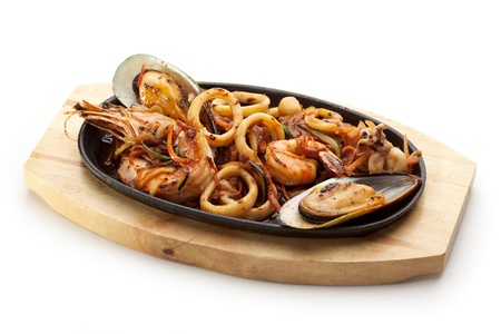 Grilled Seafoods - BBQ Shrimps, Mussels and Calamari Ringsの写真素材