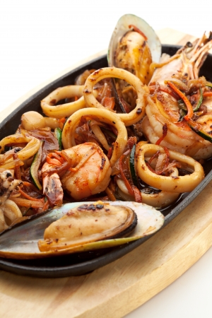 Grilled Seafoods - BBQ Shrimps, Mussels and Calamari Ringsの写真素材
