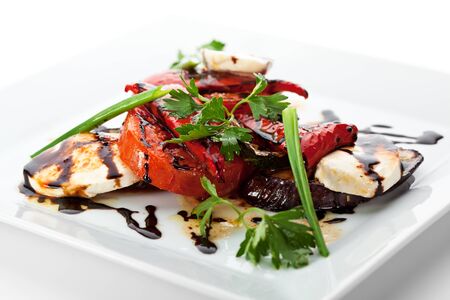 Steamed Vegetables - Paprika, Tomatoes, Zucchini and Buffalo Mozzarella Cheeseの写真素材