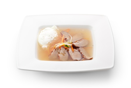 Soup with Duck Meat, Vegetables and Eggsの写真素材