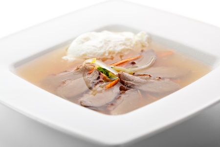 Soup with Duck Meat, Vegetables and Eggsの写真素材