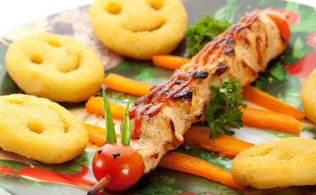 Kids Food - BBQ Meat with French Friesの写真素材