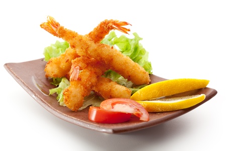 Japanese Cuisine - Ebi Tempura (Deep Fried Shrimps) with Vegetablesの写真素材