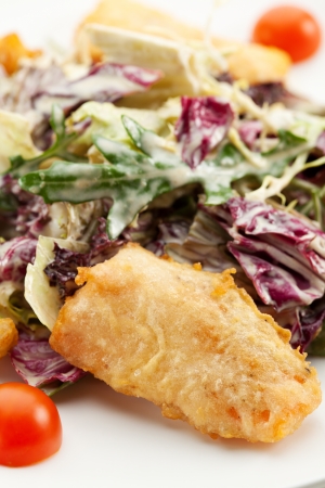 Caesar Salad - Japanese Style. Deep Fried Chicken Fillet (or seafood), Salad Mix, Cherry Tomato and Parmesan Cheeseの写真素材
