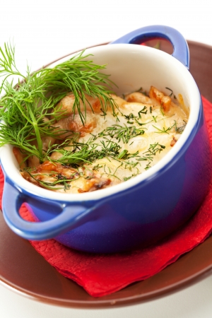 Chicken and Lettuce under Baked Cheeseの写真素材