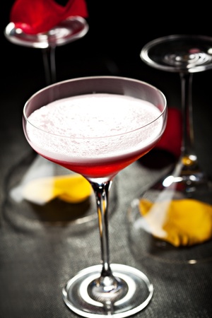 Clover Club Cocktail - Gin, Raspberry Syrup, Lemon Juice, Egg White and Sugar Syrupの写真素材