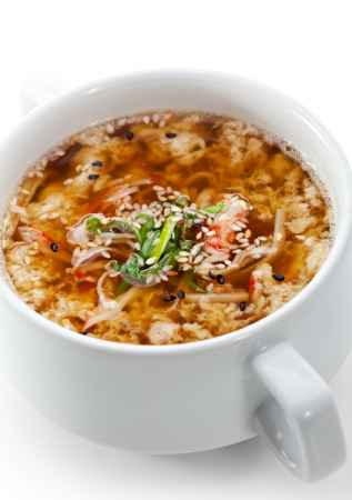 Japanese Cuisine - Soup made of Shrimps, Noodles (Udon) and Egg Whiteの写真素材