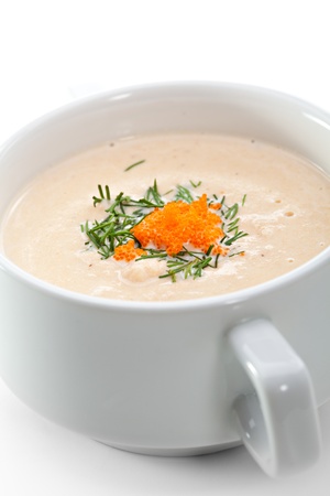 Cream of Salmon Soup with Tobiko (flying fish roe)の写真素材