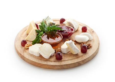 Cheese Platter with Grapes and Sweet Sauceの写真素材