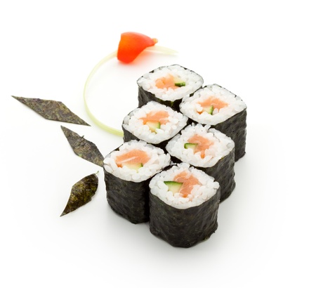 Sake Maki Sushi - Roll with Fresh Salmon and Cucumberの写真素材