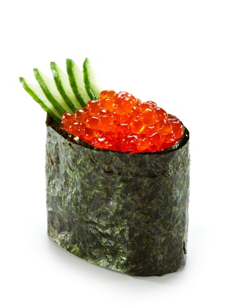 Ikura (Salmon Roe) Gunkan Maki Sushi with Cucumberの写真素材