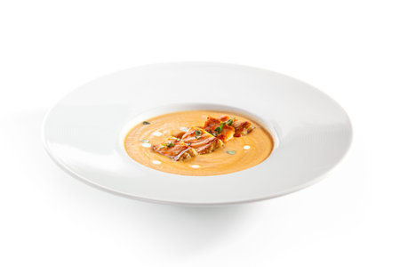 Cream of Vegetables Soup with Salmonの写真素材