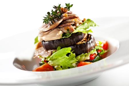 Warm Salad with Grilled Vegetables, Chicken and Beef Tongueの写真素材