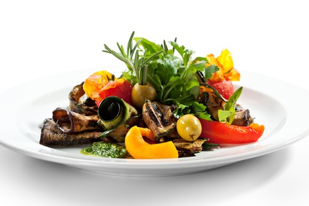 Grilled Vegetables with Fresh Green Herbsの写真素材