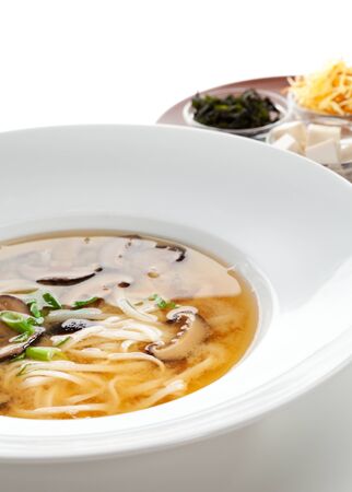 Soup with Noodles and Mushroomsの写真素材