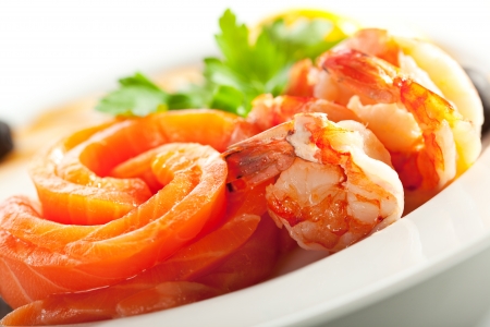 Seafood Plate - Fish with Shrimp and Lemon Sliceの写真素材